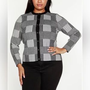 BELLDINI Plus Size Checkerboard Houndstooth Cardigan Sweater